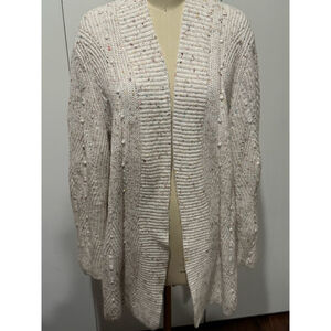 Women's Talbots 1X Off-White Multi-color Speckled open front cable knit Cardigan
